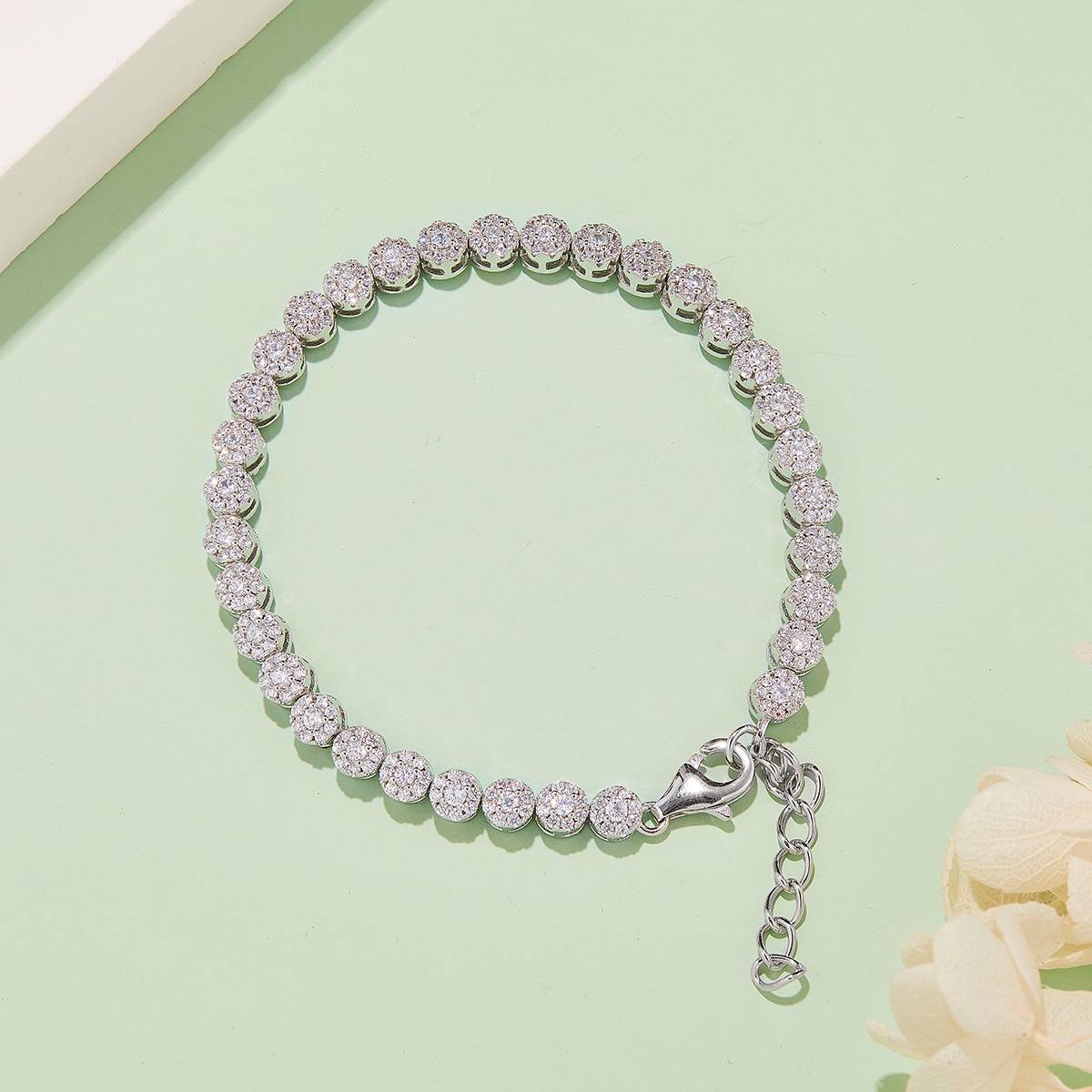 Classic round tennis bracelet S925 silver plated 18K white gold moissanite D-grade 3.5CT18CM